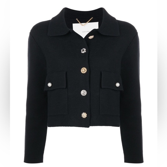 Jackets & Blazers - Adam Lippes Knit Cardigan Black Jacket With Buttons